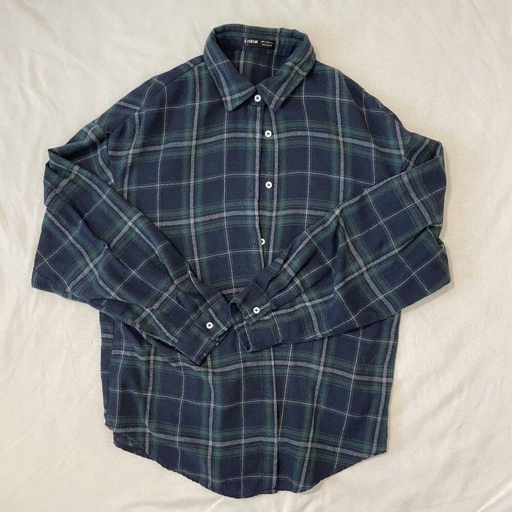 SHEIN Dark Green Flannel Shirt Jacket